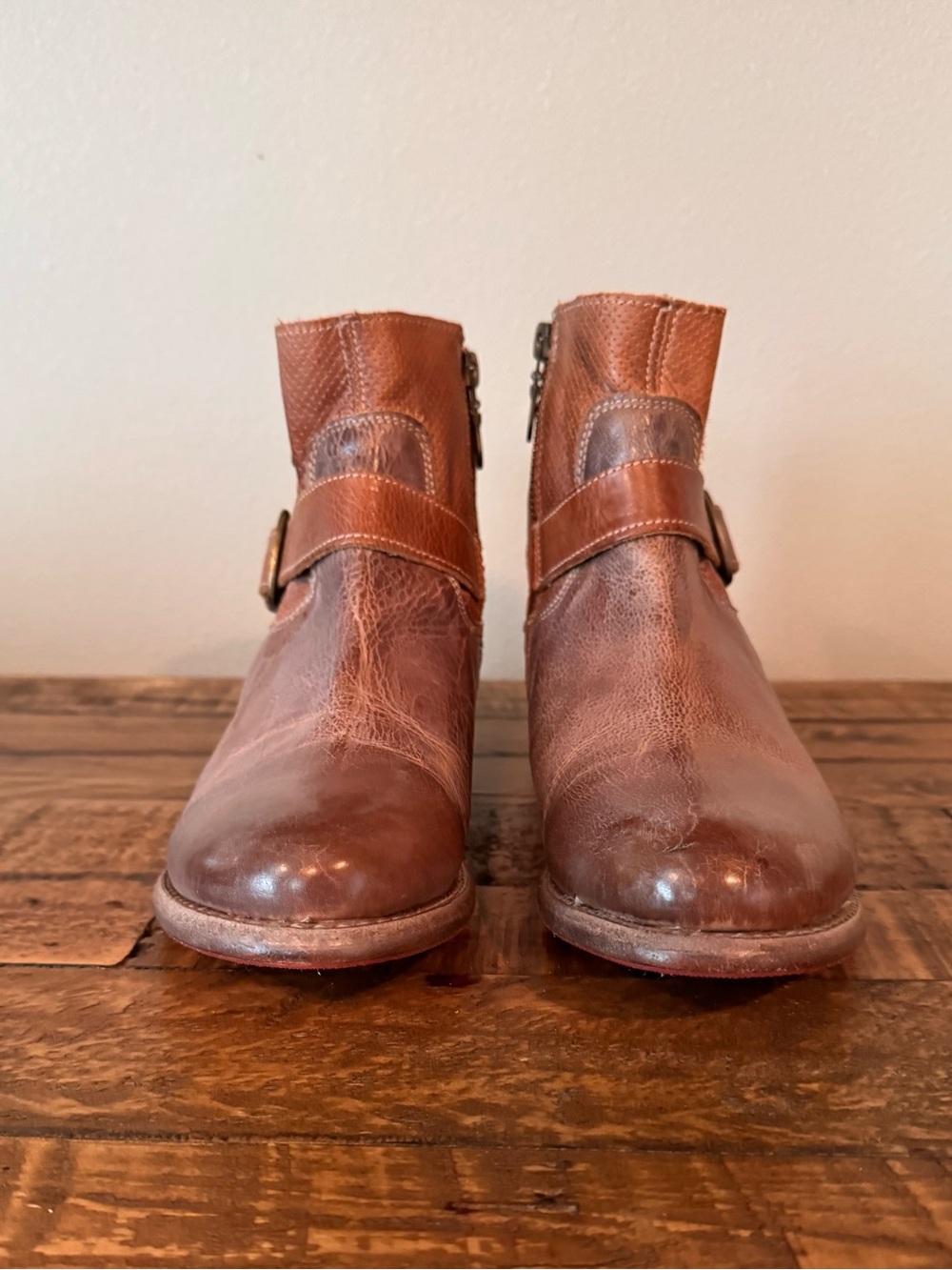 Bed Stu Becca Brown Leather Moto Ankle Boots with Buckle - Picture 3 of 13